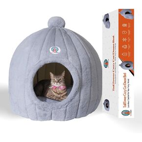 Largest Cozy Dome Cat Cave Bed – Extra Spacious for Large Cats, Multi-Cat Homes & Small Dogs, Enclosed Plush Hideaway for Indoor Cats (24×23inch, Light Gray)