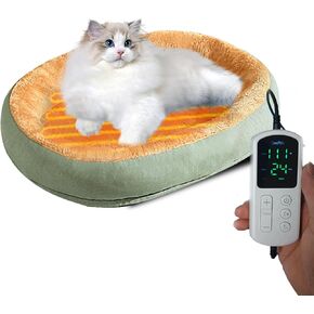 Heated Cat Bed Indoor w/ 12V Electric Heating Pad, Thermal Warming Heated Pet Bed with Adjustable Temperature & Timer