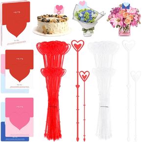 Glarks 164pcs Floral Pick Card Holder Set Including 120pcs 9in 13in Clear and Red Heart Shape Head Plastic Card Holders with 40pcs Greeting Cards for Floral Arrangement Bouquet Wedding