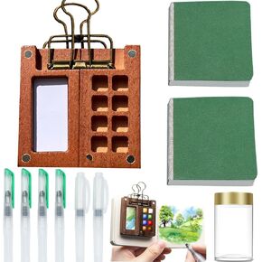 Mini Watercolor Paint Set,Pocket Artist Watercolor Travel Set,With Watercolor Paper Sketch Book Watercolor Brush Pens Pocket Watercolor Set, Travel Paint Palette (8 Colors Set)