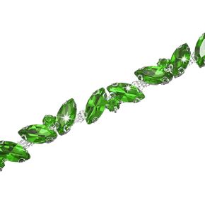 Crystal Rhinestone Chain Trim, 1 Yard Crystal Bridal Costume Flower Leaf Chain, Horse Eye Flower Chain for Crafts/Clothes/Bling Sewing Embellishments [Green]