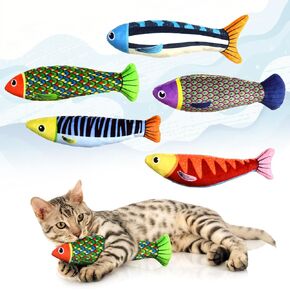 Cat Toys Saury Fish： 5 Pack Catnip Toys with Crinkle Sound and Soft Cotton - Interactive Cat Toys for Indoor- Kitten Exercise Toys for All Breeds Cat 8 Inches