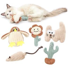 Jiupety Cat Chew Toy Catnip Toys for Cats Soft Linen Interactive Cat Kicker Toys for Indoor Cats 5 Pack Bite Resistant with Kitten Toys for All Breeds