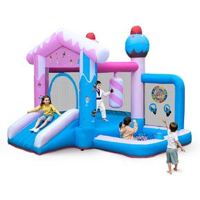 Inflatable Bounce House - 8-in-1 Bouncer House for Kids Ages 3-8, Indoor & Outdoor Bouncy Jumping Castle Slide with Blower for Backyard Birthday Party