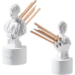 Julius Caesar Pencil Holder, 7.87" Resin Bust Statue with Back Stabbed Holes, Roman Desk Organizer