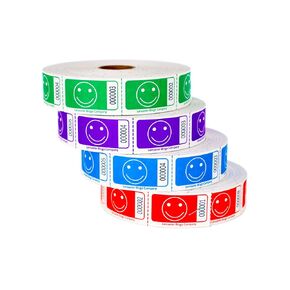 Smiley Face Roll Ticket 1,000 Ticket Roll 4 Pack Assorted Colors