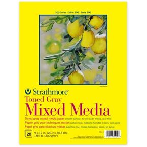 Strathmore 300 Series Mixed Media Pad, Toned Gray, Tape Binding, 184lb (300gsm), 20 Sheet, 9x12 inch, 1 Count