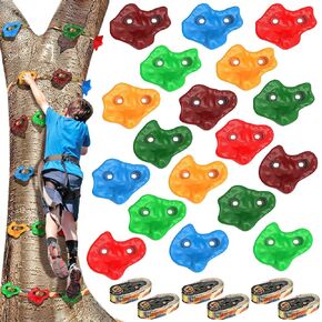 Dolibest 18 Ninja Tree Climbing يحمل للأطفال ، صخور تسلق كبيرة مع 6 أحزمة راتشيت ، مجموعة تسلق الأشجار لدورة نينجا ووريور.