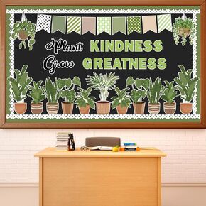 Spring Greenery Bulletin Board Classroom Decorations Positive Potted Plant Cutouts Plant Kindness Grow Greatness Bulletin Board for School Office Home Nursery Chalkboard Door Wall Decor