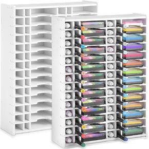 2 Pack Ink Pad Combo Storage Rack, 28 Grids Stamp Pad, 28 Grids Ink Refill, 28 Grids Markers, Diamond Painting Tray Rack Stamp Pad Organizer Holder for Desktop Wall-mounted Craft Supply