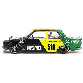 True Scale Miniatures Model Car Compatible with Datsun Street 510 Racing V2 – Black, Yellow and Green Nismo 1/64 Diecast Model Car Kaido House KHMG131