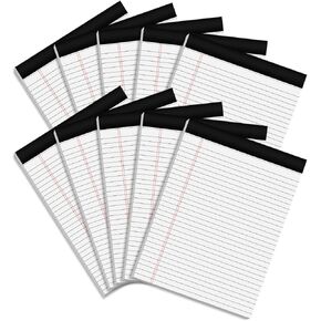 Legal Pads - Notepad 8.5 x 11.75 in White Paper, 10 Packs of 30 Sheet Writing Note Pads for Office and Academic Use, Notepad with Hard Cardboard - Double-Sided Printed - 80gsm Paper - Robust Backboard