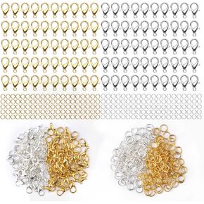 300 pcs Lobster Clasps and Open Jump Rings Set, Jewelry Clasps Lobster Claw Clasps for Jewelry Making Findings&Bracelets Stocking Stuffers Christmas Gifts(Gold, Silver)