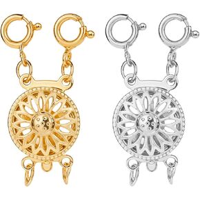 2 Pcs Necklace Layering Clasps 14k Gold & Silver Necklace Separator for Layering, Tangle Free Layered Necklace Clasps Jewelry Necklace Separator Connector