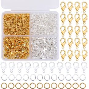 Yizzvb 700 Pcs Lobster Clasps, 2 Colors 12mm Lobster Claw Clasps with 7 * 5mm Jump Rings for Jewelry Making for Keychain Clip Lanyard and Bracelets Decoration Accessories DIY (Gold, Silver)