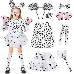 101 Dalmatian Costumes Kids, Girls Shirt Tutu Outfit Ears Headband Socks Accessories for 101st Day Of School