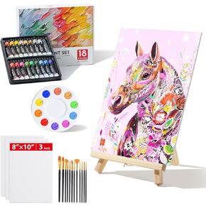Simetufy Acrylic Paint Canvas Set - Chirstmas Gifts for Kids Ages 8-12, Kids Painting Set with 36 Colors,12 Paint Brushes, 4 Canvas Boards, Art Supplies for Students, Ages 4-8, Artists and Beginner