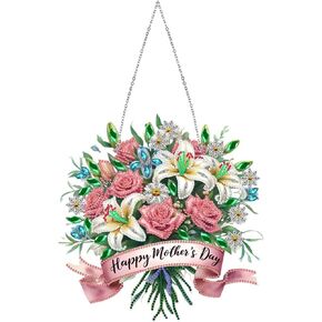 DIY Diamond Pendant Ornament Mother's Day Wreath PVC Special Shaped Crystal Diamond Art Painting Hanging Single Sided for Home Garden Wall Door Decor