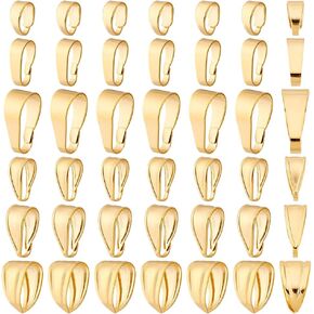 PH PandaHall 60pcs 24K Gold Plated Pendant Clasp Connectors, 6 Styles Golden Pinch Bails Brass Necklace Charm Clasp Jewelry Clasps Snap on Bails Pendant Bails for Jewelry DIY Craft Making
