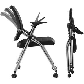 Foldable Office Chair,Folding Office Chair with Wheels, Leather Conference Training Chairs,Portable Padded Office Chairs. Backrest Bouncy,for Home Office Conference Gaming.Black(1 Pcs)