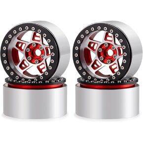 MOHERO 4Pcs 2.2 Extended Beadlock Wheel Rims for 1/10 Axial SCX10 II 90046 and 1/14 MJX 14210 RC Crawler Car Upgrade Part (Red)