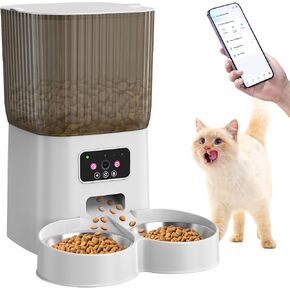 Automatic Cat Feeder with Camera, 1080P HD Video with Night Vision 2.4G WiFi Auto Pet Feeder with 2-Way Audio,Cat Food Dispenser 5L Tank Motion Dectection Recording Timed Small Pet Feeder Double Tray