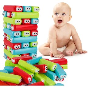 wonuu Tumbling Timbers Block Wooden Stacking Game Colored Cartoon Plastic Building Blocks Board Educational Toy Games