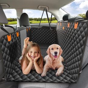 melafa365 Back Seat Extender for Dogs,Dog Car Seat Cover with Hard Bottom-Supports 350lb,Scratch Proof Dog Hammock for Car Backseat Protector with Mesh Window and Storage Pocket for Car, SUV