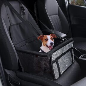 eing Small Dog Car Seat, Dog Booster Seat, Pet Booster Car Seat for Small Dogs, Reinforced Dog Car Booster with Seat Belt,Oxford Breathable Folding Soft Washable Travel Bags,White