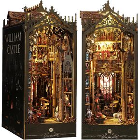 Book Nook Kit, DIY Miniature House Kit for Adults, Teens and Beginners, Dollhouse Booknook Tiny House Bookshelf Decor 3D Wooden Puzzle with LED Light, Gifts for Family, Friends