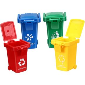 4Pcs Mini Trash Can Dollhouse: Bright Color Garbage Bin Garbage Sorting Game Miniature Garbage Bin Model for Dollhouse