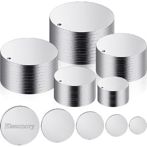 Elesunory 100 Pcs 5 Size Round Metal Stamping Blanks, 10mm 15mm 20mm 25mm 30mm Stainless Steel Round Metal Tags with Holes, Metal Stamping Blanks for Jewelry, Dog Tags for Laser Engraving