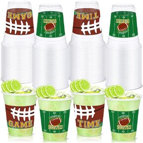 Yaomiao 60 Pieces Football Plastic Cups 12 Oz Bulk Clear Disposable Drinking Beverage Party Cups for Football Birthday Baby Shower Party Decoration Supplies (Vibrant)
