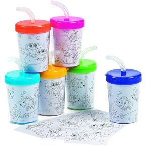 Fun Express Plastic Cups with Lids and Straws- Set of 12, BPA-Free, 8 Oz
