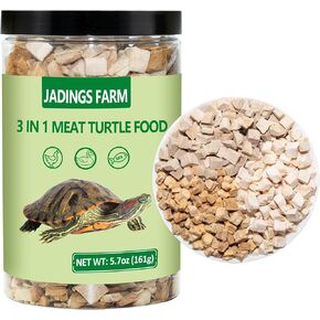 Turtle Food 5.7 OZ Natural Freeze-Dried Meat - Chicken, Duck, Salmon - Premium Food for Turtles, Box Turtle, Aquatic Turtle, Baby Turtles, Freeze Dried Turtle Treats