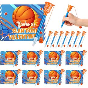 30 Set Valentine's Day Basketball Hoop Pens with Gift Card for Kid Valentine's Day Classroom Exchange Gift School Sports Basketball Novelty Ballpoint for School Sports Party Favor