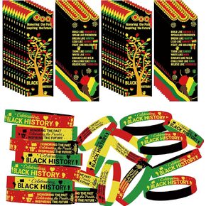 60pcs Black History Gift Month Bulletin Board Bookmarks and Rubber Bracelets Black History Month Decor African American Wristbands for Classroom Office Party Supplies (30 bracelet and 30 bookmark)