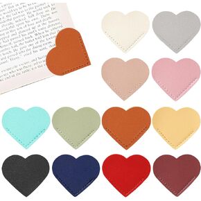 12 PCS Leather Heart Bookmarks Cute Corner Bookmarks Handmade Book Marks Book Accessories for Women Teachers Book Lovers Reading Gifts