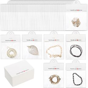 300 Pieces Jewelry Display Bags, Clear Jewelry Package Bags for Small Business, Small Craft Packaging Set Display Supplies for Necklace, Bracelets, Key Chains, Earrings, White