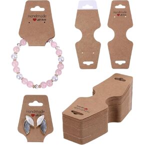 100Pcs Bracelet Display Cards, 4.7x1.7 inch Necklace Display Cards Self Adhesive Brown Jewelry Holder Cards Kraft Paper Necklace Cards for for Jewelry Display Selling