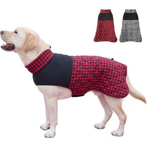 Dog Jackets for Winter, Reversible Dog Coat Windproof Waterproof Dog Winter Jackets for Cold Weather, British Style Plaid Dog Coats Warm Dog Vest for Small Medium Large Dogs (RED, 5XL)