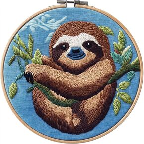 DIY Punch Needle Kits for Beginners Sloth with Hoop Punch Needle Starter Craft Embroidery Set Easy for Adults and Children Festival Gift and Decoration 20x20cm-1