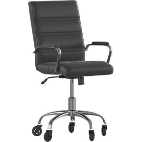 Flash Furniture Camilia Mid-Back Black LeatherSoft Executive Swivel Office Chair with Chrome Frame, Arms, and Transparent Roller Wheels