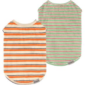 Fitwarm 2 Pack Striped Dog Shirt, Summer Dog Clothes for Small Dogs, Breathable Lightweight Dog Tee Shirts, Pet Outfit, Orange, Light Yellow, Red, Green, Small