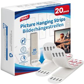TAILI Picture Hanging Strips Heavy Duty, Medium 20 Pairs (40 Strips) Frame Hanger for Walls, Pictures Haing Kit Without Nail, Damage Free Adhesive Poster Decor, Art, Mirror