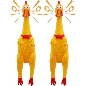 HEALTH & OUTDOORS Rubber Chicken Squeeze Squawking Chicken (2 Pack), 12-Inch Yellow Screaming Chicken Dog Toys, Prank Noise Maker Dog for Silly Novelty Party Favors, Games
