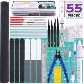 Swpeet 55Pcs Compatible for Gundam Modeler Basic Tools with Duty Plastic Container, Professional kit Replacement for Gundam Model Building Beginner Hobby Model Assemble Building