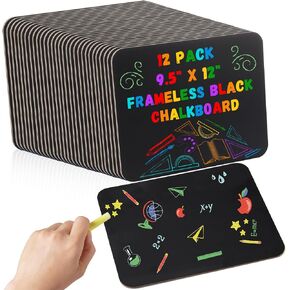 12 Pcs 9.5" x 12" Frameless Black Chalkboard for Kids Wooden Chalk Board Small Chalkboard Signs for Home Outdoor Message Board Signs, Student School Supplies