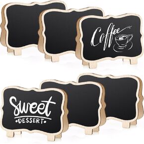 6 Pcs Wood Mini Chalkboard Sign Double Sided Small Chalkboard Labels Resuable Mini Chalkboard Blackboard for Table Display, Food Labels, Wedding Place Cards and Event Decorations
