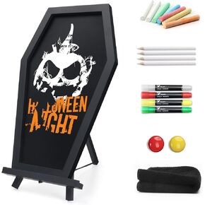 Coffin Chalkboard, Three Legged Stand-up Chalk Board for Desk, Magnetic Chalkboard Easel Sign Tabletop for Home, Office and School - Halloween Decorations Gothic Decor Spooky Gifts, 17''x10.5'', Black